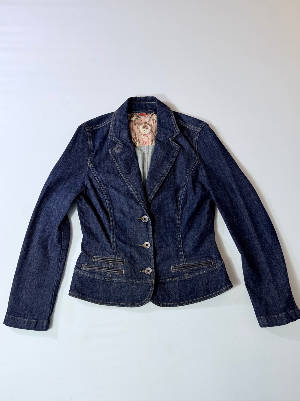 Esprit Women's Vintage Blue Denim Blazer Jacket Size 8 Jean Dark Wash